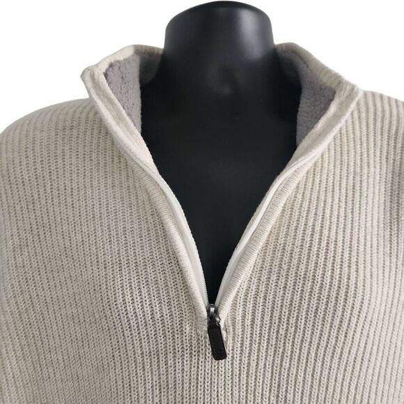 Izod Men's Size Large Cream Gray Sherpa Collar 1/4 Zip Pullover Sweater - Picture 2 of 6